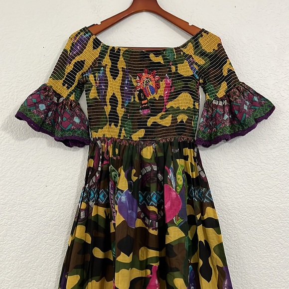 Antica Sartoria Italian Boho Camo African Folk Art Maxi Dress - Picture 7 of 17